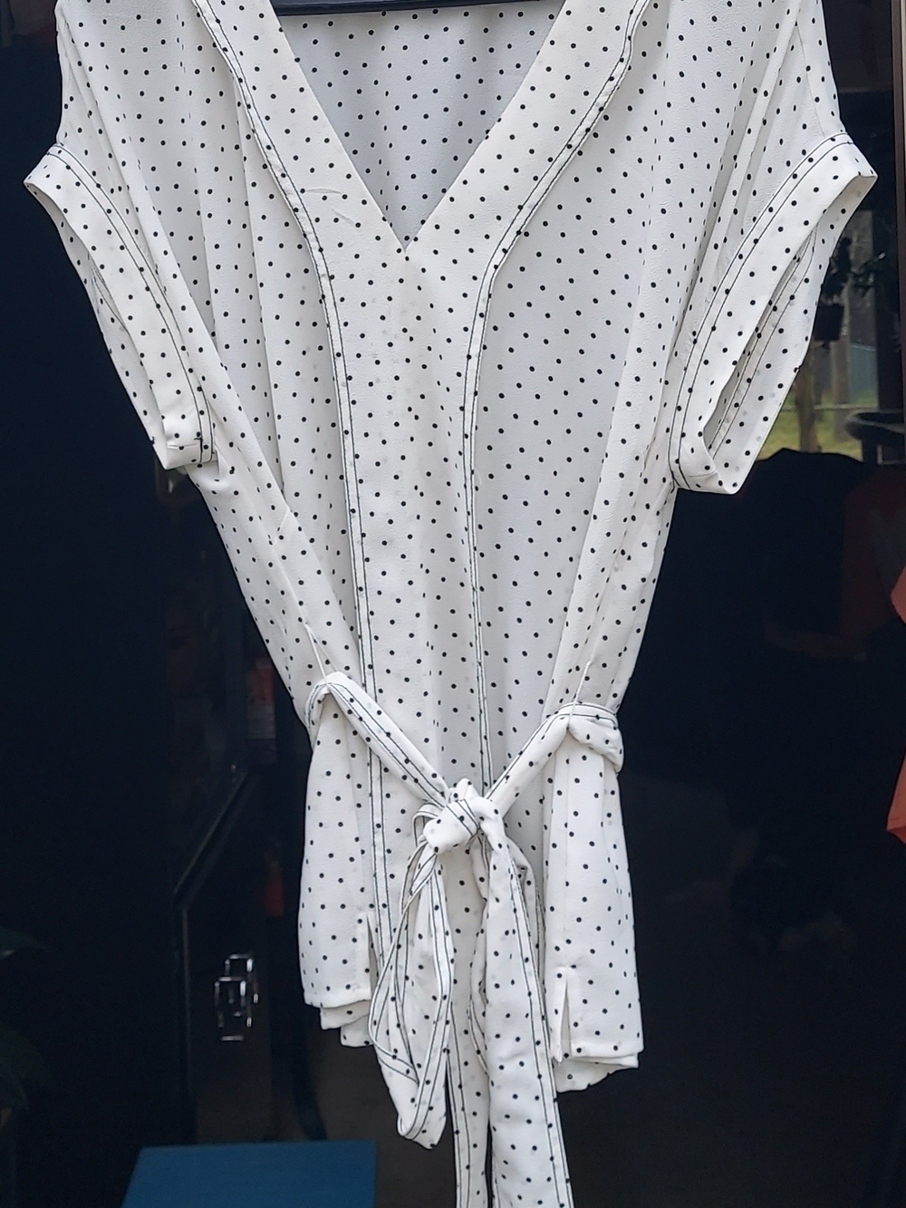 1. State White Polka Dot Tie-Waist Blouse